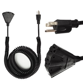 Iron Forge Cable 3 Outlet Black Outdoor Coiled Extension Cord 25 ft, 16/3 SJEOW Oil Resistant & Flame Retardant Power Cord 13 Amp with Multiple Outlets, 5 ft Coiled Length, 22 ft Fully Extended