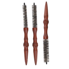 3-teiliger Runder Kamm für Dünnes Haar, Tragbare Mini-Roller-Tolle-Bürste mit Einfachem Styling der Haarwurzeln, für Trockenes und Nasses Haar, Holzbürste mit Spiralförmiger