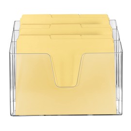Acrimet Horizontal Triple File Folder Holder Organizer (Manila Folders Letter Size Included) (Clear Crystal Color)