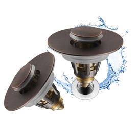 Fransiton 2 Pack Bathroom Sink Stopper, 1.1-1.77 Inch Basin Pop Up Sink Drain Stopper, Anti Clogging Drain Plug with Detachable Hair Catcher, Dark Bronze
