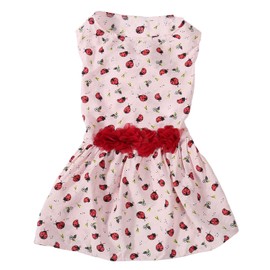 Dog Dress Cute Ladybug and Grass Pattern Comfortable Breathable Pet Puppy Girl Dress for Spring Summer Pink XS