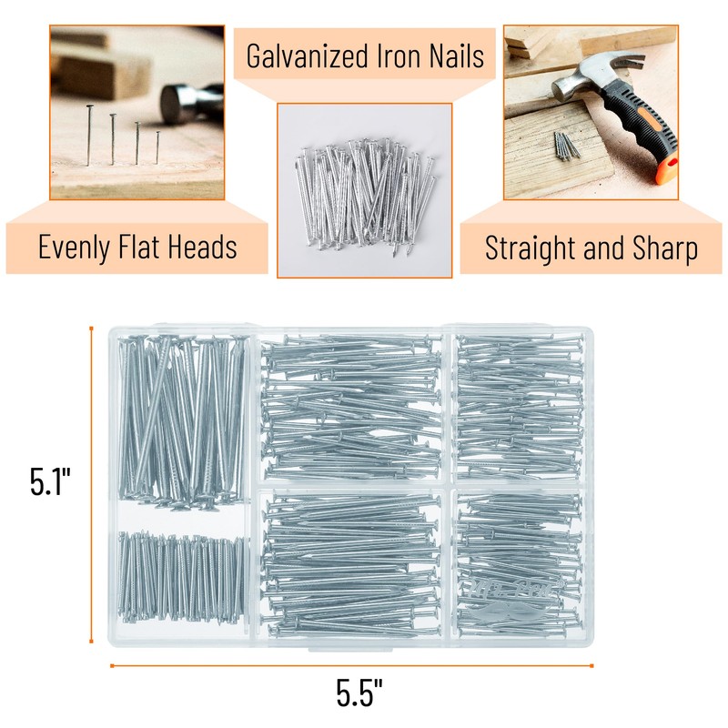 Mr. Pen- Nail Assortment Kit, 400 PCS, 6 Sizes, Silver,