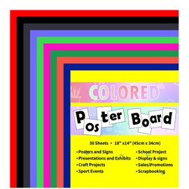 pmybupo 30 Pcs 14x18 Poster Board 10 Assorted Color Blank Graphic Display Boar,Bright Color Cardstock School Project Poster Board Paper for Art and Craft Graphic Display Presentation Drawing