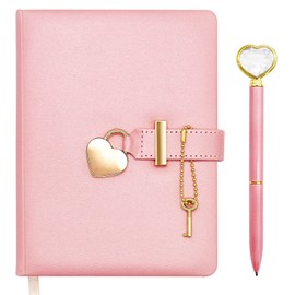Hioph Secret Diary with Lock, Heart Shaped Lock Diary with Key, PU Leather Cover Secret Notebook Stationery Set with Heart Diamond Pen, Planner Organizers Journal for Girl Birthday Gift