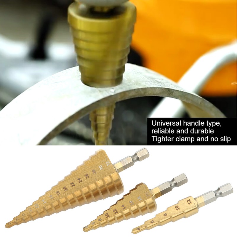 3Pcs Step Cone Drill Bit 6.35mm Hex Shank High Speed