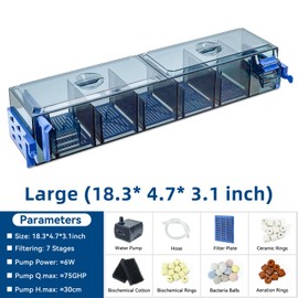 Bluecoco Multi Layer Aquarium Fish Tank Filter with Waterfall Oxygenation Suitable for 5-50 Gallon Fish Tanks, Flexible Mounting, Dust & Splash Protection (L (30-50 Gallon))