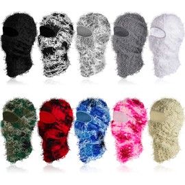 Xtinmee 10 Pcs Distressed Balaclava Bulk Distressed Full Face Knitted Balaclava Windproof Neck Warmer Cap Cover for Men Women(Multicolored)