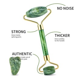 Facial Roller Set of 3 Ice Double-Sided Jade and Gua Sha Massage Tool Rolling Puff for Beauty Body Massage Help Reduce Skin Care Gift (Green) Green / 페이셜 롤러 3종 세트 아이스 양면 제이드 및 과샤 마사지 도구 뷰티 바디 마사지용 롤링 퍼프 스킨 케어 선물 감소에 도움 (녹색) Green