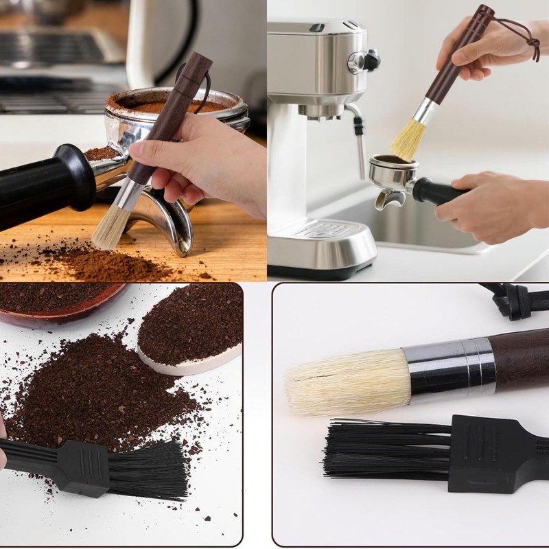 coffee grinder cleaner Brush Set, Walnut Wood Handle Espresso Cleaning
