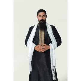 Lady Dwiza Indian Traditional Kurta Sherwani Dupatta Shawl Scarf For Men (Only Dupatta), White, One Size