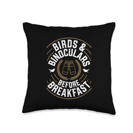 Birds And Binoculars Before Breakfast Birdwatching Throw Pillow