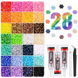 32000 Pcs Resin Rhinestones for Bedazzling Kit, 28 Colors 3mm Flatback Rhinestones with 3 Pcs B7000 Jewelry Glue & Tools, Bedazzler Kit for DIY Crafts Nail Art Makeup Clothing