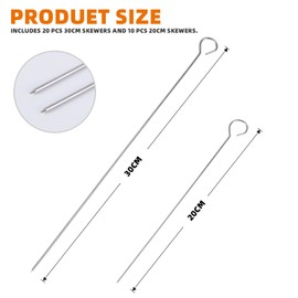 30 Pcs BBQ Metal Skewers Stainless Steel, Food-Grade 30cm and 20cm Reusable Kebab Skewers for Air Fryer Grilling, Oven, and BBQ