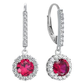 YL Drop Earrings 925 Sterling Silver July Birthstone Ruby Round Dangle Earrings for Women