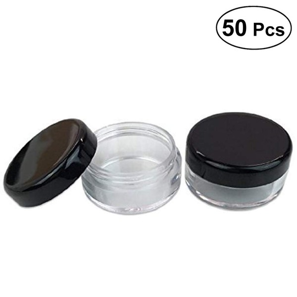 Frcolor 5g/5ml Empty Cosmetic Containers Plastic Round Cosmetic Jar Cooking Pot with Lid, 50pcs (Transparent) small Black