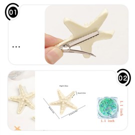 Starfish Hair Clips, Mermaid Hair Accessories and 2 Pcs Face Body Glitter, Mermaid Outfit for Costume Women Girls (White)