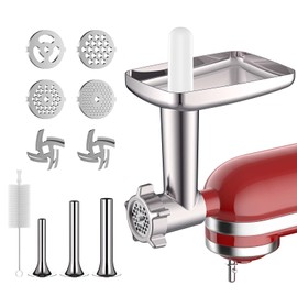 Metal Meat Grinder Attachment for KitchenAid Stand Mixers, Food Grinder Attachment Includes 4 Grinding Plates, 3 Sausage Stuffer Tubes, 2 Grinding Blades, Grinder and Sausage Stuffer by COFUN