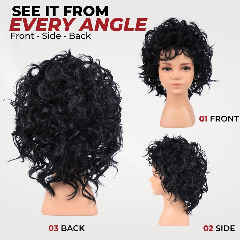 Kids 80s Pop Star Black Jerry Curl Wig & Sunglasses,