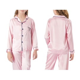 Topgal Big Girls Pajamas Size 8 - Quality Satin Cute Cat Long Sleeve Loungewear Pink