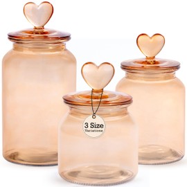 KW Home Design Set of 3 Elegant Amber Glass Jars with Lids