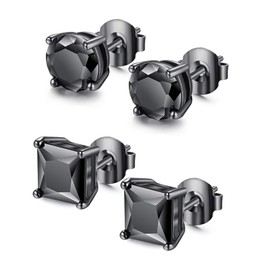 Tarsus Black Cubic Zirconia Earrings Black Stud Earrings for Men Combo 6mm