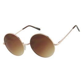 ShadyVEU Retro Oversized Round Hippie Sunglasses w/Extra Large Circle Lens Metal Frame Groovy 70's Classic Shades (Gold Frame/Gradient Brown Lens)