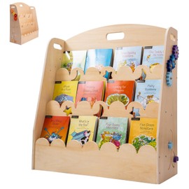 Weihnacht Kids Bookshelf,Upgrade Kids Bookcase Wooden 3-Tier,Toddler Book Display Shelves for Classrooms, Playrooms, and Nursery,Scalloped Book Shelf with Montessori Toys