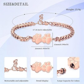 zeqingjw Paw Print Urn Bracelet for Ashes for Women Cremation Jewelry for Ashes Urn Bangle Keepsake Jewelry for Pet/Dog's/Cat's Ashes Pendant Memorial Gifts, Metal, stainless steel