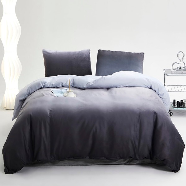 honey qiao Gray White Gradient Comforter Set Full Gray Velvet