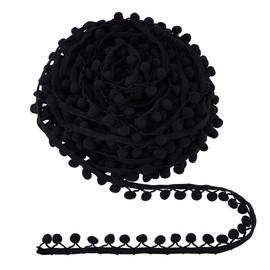 PH PandaHall 20 Yards 7mm Cotton Pom Poms Balls Fringe Trim, Round Pompoms Ball Triangle Tassel Trim Black Ribbon Fringe Lace for DIY Craft Sewing Home Clothes Pillow Halloween Costumes, Ball 13mm