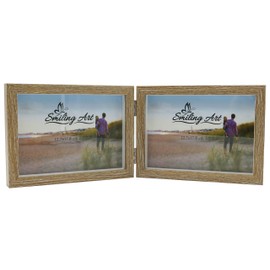 Smiling Art Wooden Photo Frame for 2 Photos Folding Picture Frame Double Frame (Brown, Landscape, 2 x 13 x 18 cm)