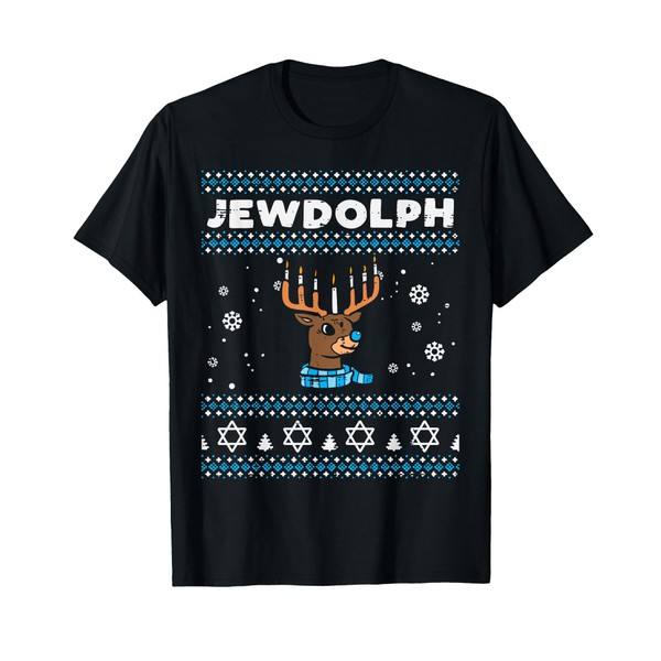 Jewdolph Ugly Hanukkah Sweater Reindeer Funny Chanukah PJs T-Shirt