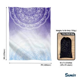 Sunlit Silky Soft Beach Blanket Sand Proof Mat with Corner Pockets 270x205cm Mesh Bag, Beach Party, Travel, Camping and Outdoor Music Festival, Mandala Medallion Design Blue Purple (BM001)
