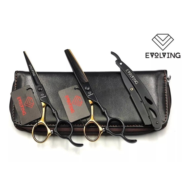 EVOLVING Set Tijeras Black Gold 6 Pulgadas Barbero Estilista Evolving