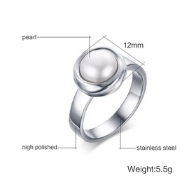 PAURO Women's Stainless Steel Pearl Promise Engagement and Wedding Ring for Lover Silver Size T