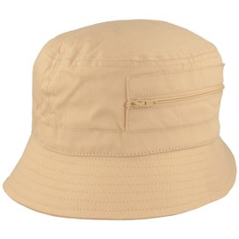 Breiter Bucket Hat | Bucket Hat | Sun Hat - Made of 100% Cotton - with 2 Integrated Pockets - Washable & Foldable, beige