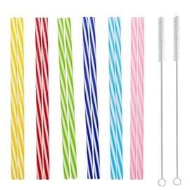 72Pcs Reusable Hard Plastic Drinking Straw, Drinking Straw Biodegradable Recyclable, Thick Plastic Drinking Straws with 2 Cleaning Brush, Eco-Friendly Rainbow Plastic Straws for Parties (6 Colors)
