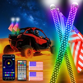 2Pack 3FT Fat Whip Lights,RGB Led Whip Lights for Side by Side with Strobe Light RGB Chasing Lighted Music Antenna Whips W/App & Remote Control for UTV ATV RZR Can-Am SXS Polaris Offroad Truck