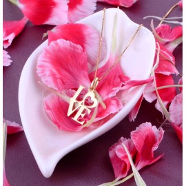 14K Solid Yellow Gold LOVE Charm Heart Letter Pendant for Necklace Romantic