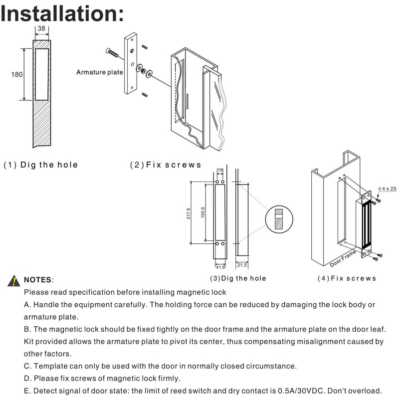 UHPPOTE 600lbs Holding Force Mortise Mount Electric Magnetic Lock for