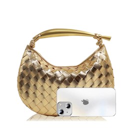 Bisadon Woven Leather Handbag Fashion Dumpling Bag Evening Bag for Women Hobo Bag Knotted Clutch Purse Gold, B-gold, Medium, Handbag