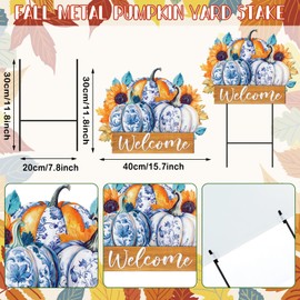 Yuntau Fall Chinoiserie Yard Sign 24 Inch Metal Thanksgiving Pumpkin Yard Stakes Decorations Welcome Sign Rustic Maple Leaves Garden Stakes for Autumn Harvest Outside Lawn Pathway Decor
