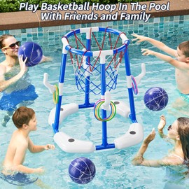 MSKOLER Pool Basketball Hoop, 2 in 1 Floating Pool Toys with 4 Balls and Inflatable Pump, Indoor Outdoor Water Basketball Swimming Pool Games Gifts Toys for Kids Ages 4-8 8-12