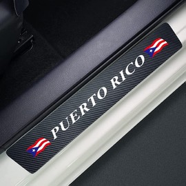 Naxizo Set of 4 Puerto Rican Flag Carbon Fiber Car Door Sill Protectors - Decorative Entry Guard Scratch Pad Film for Auto, Truck, SUV Front/Rear Doors (Puerto Rico Flag)