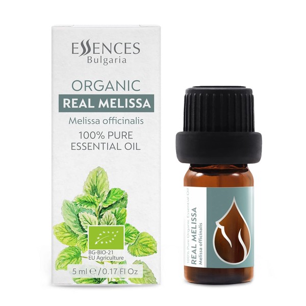 Essences Bulgaria Organic Real Melissa Essential Oil 1/6 Fl Oz | 5ml | Melissa Officinalis | 100% Pure and Natural | Undiluted | Therapeutic Grade | Family Owned Farm | Steam-Distilled | Non-GMO