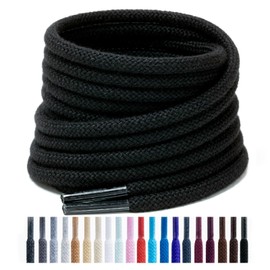 Handshop 2 pairs round cotton shoe laces for sneakers, 4 mm anti-slip round laces for athletic shoes, boots Black 70