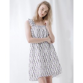 Flygo Nightgowns for Women Ruffle Sleeveless House Dresses Floral Print Sleep Dress Nightdress Sleepwear with Pockets(Lightpurple-S)