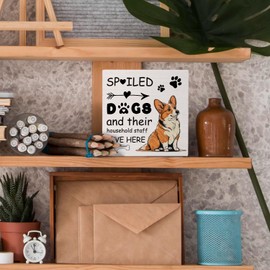 Nvotell Corgi Wooden Box Sign, Corgi Decor, Corgi Gifts for Corgi Lovers, Corgi Dog Decorations, Dog Signs for Home Decor, Corgi Wood Block Signs for Home Desk Table Shelf Decor, 5x5 Inch