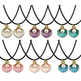 HSLCGF 12 Pack Mermaid Shell Necklace Summer Pink Shell Mermaid Party Gift Decor for Princess Under The Sea Birthday Themed Party Little Girls Gift Bag School Rewards(12)