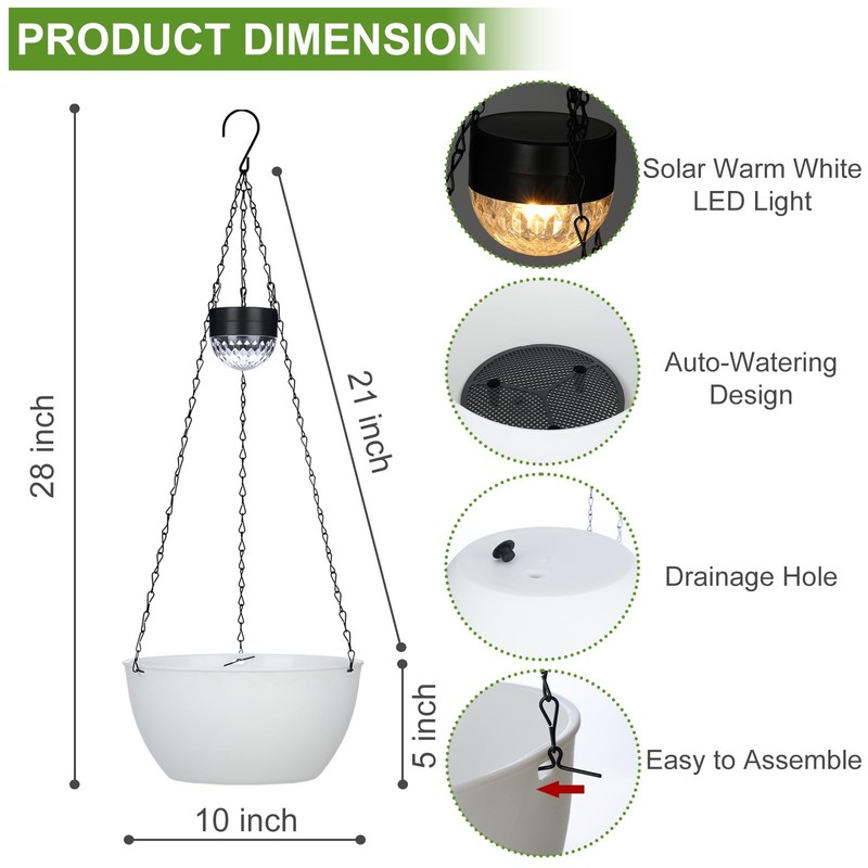2 Packs Solar Hanging Basket Planters for Plants Outdoor, Self